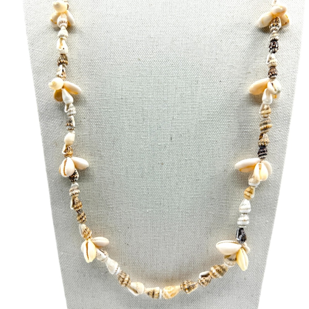 Vintage Boho Mixed Sea Shell Cowrie Cluster Long‎ Strand Station Necklace Retro